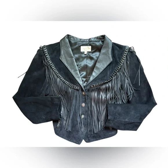 Cache Fringe Suede black Leather
 Jacket size 8. - Picture 2 of 8